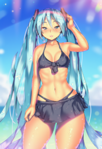 2__a.x. __, girl,{{{hatsune miku,blue hair__,medium breasts, black dress bikini, s-1395906439