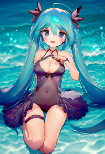 2__ainy__, girl,{{{hatsune miku,blue hair__,medium breasts, black dress bikini,s s-3750930971
