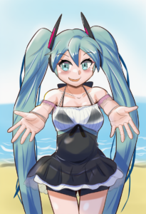 2__akashieru__, girl,{{{hatsune miku,blue hair__,medium breasts, black dress bik s-2355930495
