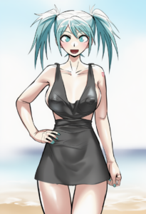 2__akisora__, girl,{{{hatsune miku,blue hair__,medium breasts, black dress bikin s-1215770576 (1)