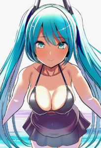 2__amisu__, girl,{{{hatsune miku,blue hair__,medium breasts, black dress bikini, s-3946184050