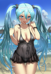 2__andou_shuki__, girl,{{{hatsune miku,blue hair__,medium breasts, black dress b s-807547883