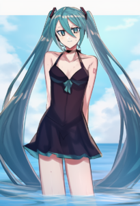 2__aoki_shizumi__, girl,{{{hatsune miku,blue hair__,medium breasts, black dress s-523410791