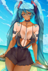 2__araneesama__, girl,{{{hatsune miku,blue hair__,medium breasts, black dress bi s-3045380555
