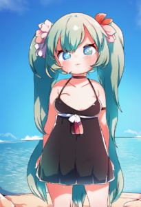 2__babalilo__, girl,{{{hatsune miku,blue hair__,medium breasts, black dress biki s-1221151455