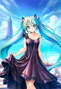 2__bekkankou__, girl,{{{hatsune miku,blue hair__,medium breasts, black dress,sea s-3435756434