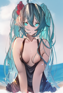 2__betabeet__, girl,{{{hatsune miku,blue hair__,medium breasts, black dress biki s-1391393137