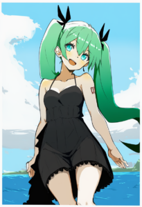 2__bigkwl__, girl,{{{hatsune miku__,medium breasts, black dress,sea,solo,looking s-2243112361 (1)