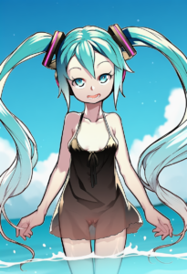 2__blvefo9 __, girl,{{{hatsune miku,blue hair__,medium breasts, black dress biki s-2337551360