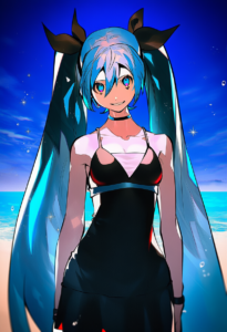 2__btmr_game__, girl,{{{hatsune miku,blue hair__,medium breasts, black dress bik s-3052671533