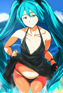 2__cafekun__, girl,{{{hatsune miku,blue hair__,medium breasts, black dress bikin s-367511223