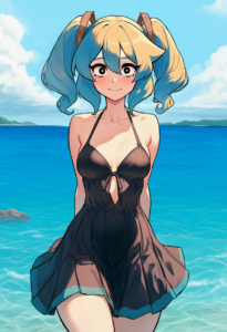 2__centurii-chan__, girl,{{{hatsune miku,blue hair__,medium breasts, black dress s-4192463451