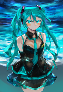 2__chamaruk__, girl,{{{hatsune miku,blue hair__,medium breasts, black dress biki s-1049721371
