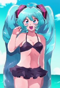2__chiimako__, girl,{{{hatsune miku,blue hair__,medium breasts, black dress biki s-3307373504