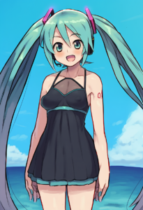 2__chiwino__, girl,{{{hatsune miku,blue hair__,medium breasts, black dress bikin s-2427867313