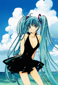2__clamp_(circle)__, girl,{{{hatsune miku,blue hair__,medium breasts, black dres s-2162968577