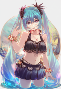 2__csyday__, girl,{{{hatsune miku,blue hair__,medium breasts, black dress bikini s-633812078