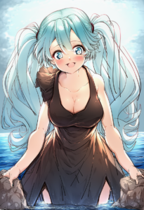 2__darjeeling_(reley)__, girl,{{{hatsune miku,blue hair__,medium breasts, black s-4253101418