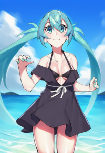 2__dasdokter__, girl,{{{hatsune miku,blue hair__,medium breasts, black dress bik s-2632788756