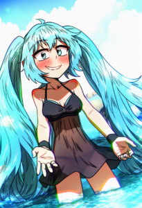 2__ddolbang__, girl,{{{hatsune miku,blue hair__,medium breasts, black dress biki s-1389234082