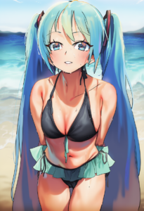 2__dorontabi__, girl,{{{hatsune miku,blue hair__,medium breasts, black dress bik s-140246132