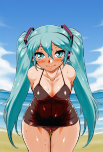 2__dr.p__, girl,{{{hatsune miku,blue hair__,medium breasts, black dress bikini,b s-3791980219