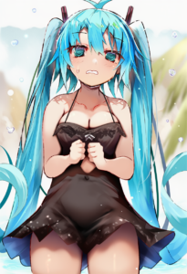 2__efe__, girl,{{{hatsune miku,blue hair__,medium breasts, black dress bikini,bl s-3095131463