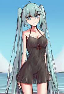 2__elfenlied22 __, girl,{{{hatsune miku,blue hair__,medium breasts, black dress s-3399003220