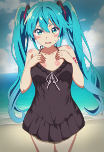 2__eufoniuz__, girl,{{{hatsune miku,blue hair__,medium breasts, black dress biki s-1005254527