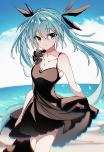 2__fathom__, girl,{{{hatsune miku__,medium breasts, black dress,sea,solo,looking s-2648649105 (1)