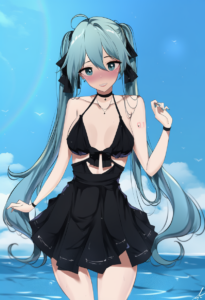 2__feint721 __, girl,{{{hatsune miku,blue hair__,medium breasts, black dress bik s-3261335667