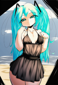 2__fir3born__, girl,{{{hatsune miku,blue hair__,medium breasts, black dress biki s-206481494