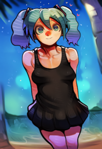2__fluffydango__, girl,{{{hatsune miku,blue hair__,medium breasts, black dress b s-1690879238