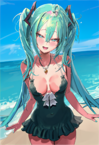 2__freng__, girl,{{{hatsune miku,blue hair__,medium breasts, black dress bikini, s-3660147212