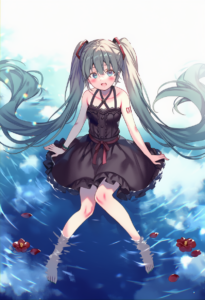 2__fukahire_(ruinon)redcomet__, girl,{{{hatsune miku__,medium breasts, black dre s-1047257646
