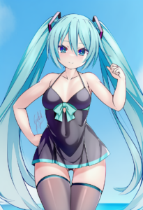 2__gabriel_evangel__, girl,{{{hatsune miku,blue hair__,medium breasts, black dre s-2755621512