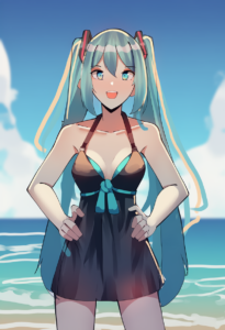 2__gar32 __, girl,{{{hatsune miku,blue hair__,medium breasts, black dress bikini s-2800045601