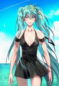 2__gearous__, girl,{{{hatsune miku,blue hair__,medium breasts, black dress bikin s-3831749028