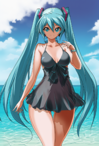 2__gemu555 __, girl,{{{hatsune miku,blue hair__,medium breasts, black dress biki s-1411198283