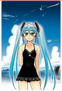 2__gensoukoumuten__, girl,{{{hatsune miku,blue hair__,medium breasts, black dres s-2249207624