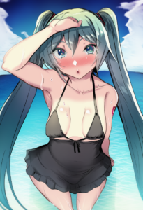 2__gin’ichi_(akacia) __, girl,{{{hatsune miku,blue hair__,medium breasts, black s-2985136150