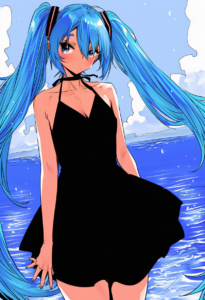 2__goshiki_suzu__, girl,{{{hatsune miku,blue hair__,medium breasts, black dress s-1458401048