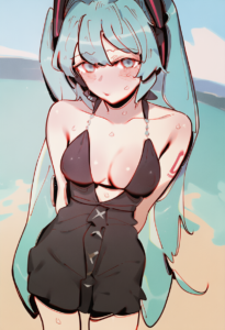 2__gsusart__, girl,{{{hatsune miku,blue hair__,medium breasts, black dress bikin s-1189248444