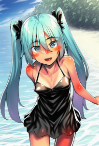 2__h_kasei__, girl,{{{hatsune miku,blue hair__,medium breasts, black dress bikin s-48383683