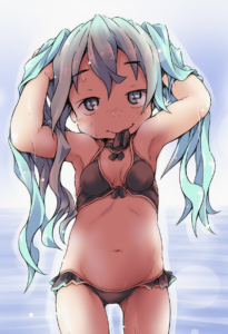 2__ham_(points)__, girl,{{{hatsune miku,blue hair__,medium breasts, black dress s-348992974