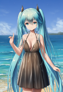 2__haneru__, girl,{{{hatsune miku,blue hair__,medium breasts, black dress bikini s-1212249382