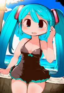 2__hanomido__, girl,{{{hatsune miku,blue hair__,medium breasts, black dress biki s-419855384