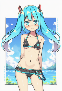 2__hatsunatsu__, girl,{{{hatsune miku,blue hair__,medium breasts, black dress bi s-1251871537