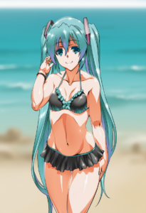 2__henshako__, girl,{{{hatsune miku,blue hair__,medium breasts, black dress biki s-3460511819