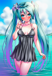 2__higuchi_isami__, girl,{{{hatsune miku,blue hair__,medium breasts, black dress s-3946697159